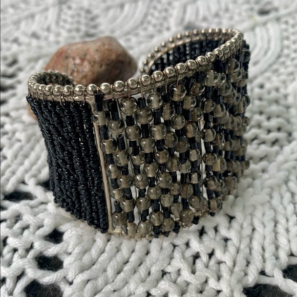 Black Cuff Beaded Bracelet - Picture 2 of 7